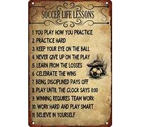 Placa metálica rústica vintage con lecciones de vida sobre fútbol, decorac