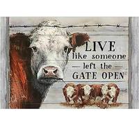 Placa Metálica Vaca Hereford Vive como Si Alguien Hubiera Dejado La Puerta Abierta. Letreros De Estaño Impermeable Letrero De Lata Divertido Cartel De Metal para Bar Jardín Granja 20X30Cm