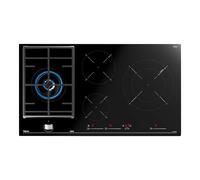 Teka JZC 94313 ABN - Placa Hybrid de 90cm, Touch Control Multislider, 4 Zonas, Inducción + Gas, Mando Frontal con Control Exact Flame, Color Cristal Negro