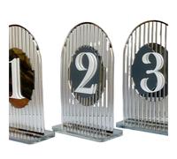 Placa Numeradora De Mesa AcríLica Arqueada Números De Mesa Con Arco Dorado for Boda, Decoración Moderna for Eventos, Carteles Acrílicos(White on silver,Table 1-15)