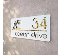 Placa Número de Casa Personalizada Exterior, Número de Vivienda 3D con Palmeras, Cartel Dirección Acrílico Impermeable, Señal Moderna para Puerta, Fachada, Jardín, Buzón