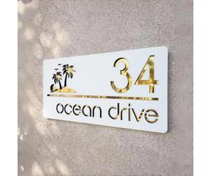 Placa Número de Casa Personalizada Exterior, Número de Vivienda 3D con Palmeras, Cartel Dirección Acrílico Impermeable, Señal Moderna para Puerta, Fachada, Jardín, Buzón