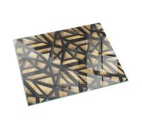 Placa para Chimenea 60x40cm Decoración de la Sala de Estar Cristal Templado Chispas y Arañazos Protector Resistente a Altas Temperaturas Protector de Suelo - Geometría con Madera