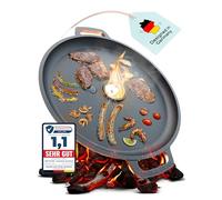 Placa para hoguera de hierro fundido con protección antigoteo, diámetro de 35 cm, plancha ideal para horno de cohetes, etc. Placa de barbacoa exterior con asa de transporte. Accesorios para barbacoa