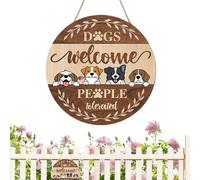 Placa para puerta con texto en inglés "Perros bienvenidos, personas toleradas", cartel de bienvenida para perros y mascotas en la puerta principal, cartel con texto en inglés