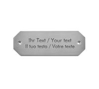 Placa para puerta de acero inoxidable con grabado personalizado, 103 x 37 mm, octogonal, superficie cepillada, placa de timbre con texto personalizado