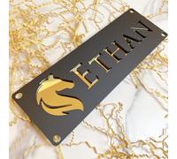 Placa personalizada de acrílico moderno para números de casa, diseño 3D en Negro y Oro con corte láser, señalización exterior con nombre de calle y número cívico para hogar o finca Pony (Modelo 3)