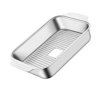 Placa plana de acero inoxidable, placa de barbacoa, Placa de parrilla rectangular con tapa, Contenedor de alimentos, asas equipadas, bandejas para platos de pescado para cenas