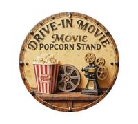 Placa redonda retro de metal con texto en inglés "Drive-In Movie Night"