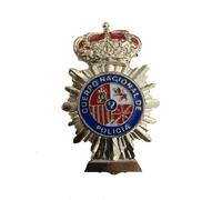 Placa Réplica Cuerpo Nacional de Policía España, Insignia Decorativa Coleccionable, Metal Esmaltado con Corona Real
