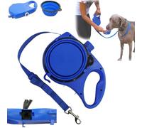 Placa retráctil para cinturón de perro, correa 3 en 1 con botella de agua y cuenco integrados, accesorio portátil para caminar para perros pequeños, medianos y grandes (azul)