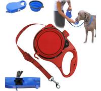 Placa retráctil para cinturón de perro, correa 3 en 1 con botella de agua y cuenco integrados, accesorio portátil para caminar para perros pequeños, medianos y grandes (rojo)
