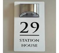 Placa solar 3D moderna personalizada para puerta, placas de números de casa personalizadas con luz solar para pared exterior, números de casa iluminados, placas y letreros (blanco y negro)
