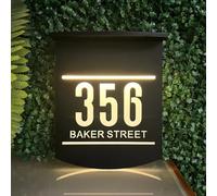 Placa Solar Moderna Personalizada para Puerta - Letrero Solar con Número de Casa y Dirección Iluminado (19 x 23 cm)