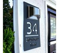 Placa solar moderna personalizada para puerta, placa de dirección iluminada con LED, placa de números de casa, letrero de números de casa con luz solar personalizada con nombre de calle, jardín y