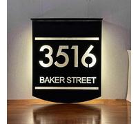 Placa solar personalizada con número de casa, placa de número de puerta personalizada con luz, letrero de dirección solar personalizado con luz LED (negro (texto blanco))