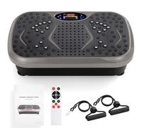 Placa vibratoria, 99 Niveles, 5 programas de Entrenamiento, diseño Compacto, Moto silenciosa, Cintas de Entrenamiento, Antideslizante, Tablero de vibración para el hogar, Gris