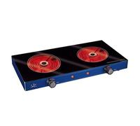 Jata V142 Cocina eléctrica vitrocerámica 2 placas de 16,5 cm de 1200 W cada una, Cuerpo Metálico, 2 Termostatos Regulables de Temperatura, Protección Sobrecalentamiento, Azul
