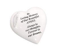 Placas conmemorativas con forma de corazón de piedra conmemorativa, adornos para tumbas personalizables, con plumas, placas conmemorativas para exteriores de 15x15 cm (ángel)