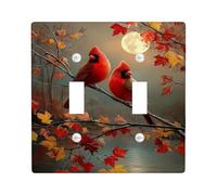 Placas de cubierta de interruptor de luz cardenal otoño/cubiertas de toma, pájaros cantores rojos para decoración de otoño, placas de pared termoplásticas, tamaño estándar doble palanca