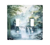 Placas de cubierta de interruptor de luz de cascada de bambú, cubiertas de tomacorrientes, color verde suave para acentos de pared, placas de pared termoplásticas, doble palanca de tamaño estándar