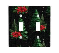 Placas de cubierta de interruptor de luz de Pascua de Navidad, tapas de salida, flores rojas sobre negro para decoración festiva, placas de pared termoplásticas, tamaño estándar, doble palanca