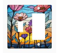 Placas de cubierta de interruptor de luz floral/cubiertas de salida, flores de primavera melocotón y violeta para decoración del hogar, placas de pared termoplásticas, balancín de palanca de tamaño