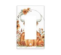 Placas de cubierta de interruptor de luz floral de calabazas otoñales, cubiertas de salida, diseño floral de otoño marrón con vaca de las tierras altas para acentos de pared, placas de pared