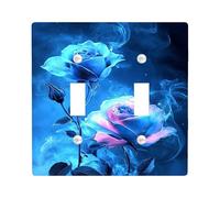 Placas de cubierta para interruptor de luz azul rosa/cubiertas de tomacorriente, diseño floral ahumado para decoración del hogar, tamaño estándar, doble palanca
