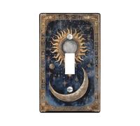 Placas de cubierta para interruptor de luz celestial, diseño cósmico dorado sol y luna para acentos de pared, placas de pared termoplásticas, tamaño estándar, palanca única