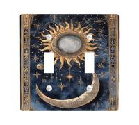 Placas de cubierta para interruptor de luz celestial, diseño cósmico dorado sol y luna para acentos de pared, placas de pared termoplásticas, tamaño estándar doble palanca