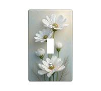 Placas de cubierta para interruptor de luz con diseño floral blanco, elegantes flores de jardín para decoración del hogar, placas de pared termoplásticas, tamaño estándar, palanca única