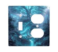 Placas de cubierta para interruptor de luz de árbol de fantasía, cubierta de enchufe, diseño de bosque encantado azul etéreo para decoración de pared, placas de pared termoplásticas, tamaño estándar