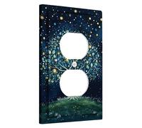 Placas de cubierta para interruptor de luz de árbol estrellado, cubierta de tomacorriente, azul cielo nocturno con hojas fantásticas para decoración del hogar, placas de pared termoplásticas, toma