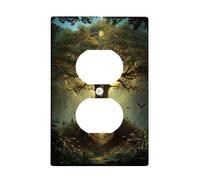 Placas de cubierta para interruptor de luz de árbol místico, diseño de bosque encantado para decoración del hogar, placas de pared termoplásticas, salida dúplex individual de tamaño estándar