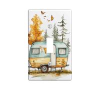 Placas de cubierta para interruptor de luz de camping otoño/cubiertas de toma, decoración de remolque de viaje vintage verde y naranja, placas de pared termoplásticas, tamaño estándar, palanca única
