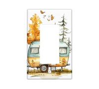 Placas de cubierta para interruptor de luz de camping otoño/cubiertas de toma, decoración de remolque de viaje vintage verde y naranja, placas de pared termoplásticas, balancín individual de tamaño