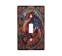 Placas de cubierta para interruptor de luz de dragón patriótico/cubiertas de toma, bandera estadounidense de rosa roja para decoración del hogar, estilo vidrieras, tamaño estándar, palanca individual