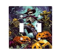 Placas de cubierta para interruptor de luz de esqueleto y calabaza de Halloween, cubiertas de toma, detalles de pared espeluznantes oscuros, placas de pared termoplásticas, doble palanca de tamaño