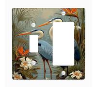 Placas de cubierta para interruptor de luz de garza tropical, cubiertas de tomacorrientes, pájaros azules en diseño floral para decoración del hogar, placas de pared termoplásticas, balancín de