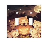 Placas de cubierta para interruptor de luz de gato de Halloween, cubiertas de toma, gatitos festivos nocturnos iluminados por la luna para acentos de pared, placas de pared termoplásticas, tamaño