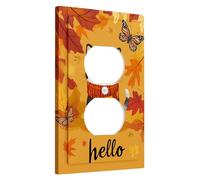 Placas de cubierta para interruptor de luz de gato otoñal/cubiertas de toma, hojas de otoño naranja y mariposas para decoración de pared, placas de pared termoplásticas, salida dúplex individual de