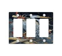Placas de cubierta para interruptor de luz de invierno con garza azul festiva con lazos rojos para decoración navideña, placas de pared termoplásticas, placa de pared de tamaño estándar de 3 bandas