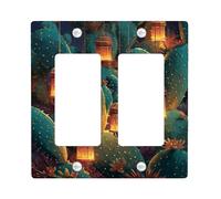 Placas de cubierta para interruptor de luz de linterna del desierto, cubiertas de toma, decoración nocturna de cactus para acentos del hogar, placas de pared termoplásticas, balancín doble de tamaño