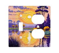 Placas de cubierta para interruptor de luz de paisaje atardecer/cubiertas de toma, escena natural violeta y amarilla para decoración del hogar, placas de pared termoplásticas, tamaño estándar dúplex