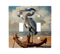 Placas de cubierta para interruptor de luz de pájaro de playa, estilo costero, garza con gafas de sol para decoración de verano, placas de pared termoplásticas, tamaño estándar, doble palanca