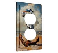 Placas de cubierta para interruptor de luz de pájaro de playa, estilo costero, garza con gafas de sol para decoración de verano, placas de pared termoplásticas, tamaño estándar, salida dúplex