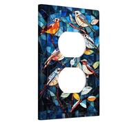 Placas de cubierta para interruptor de luz de pájaros de vidrieras, azul vibrante para acentos de pared de temporada, cubiertas de enchufe termoplásticas de estilo artístico, juego de dos tomas dúplex