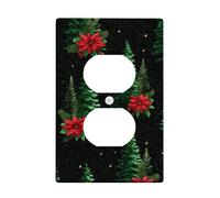 Placas de cubierta para interruptor de luz de Pascua de Navidad, tapas de salida, flores rojas sobre negro para decoración festiva, placas de pared termoplásticas, salida dúplex individual de tamaño