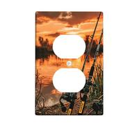 Placas de cubierta para interruptor de luz de pesca de puesta de sol, cubiertas de toma, reflejo de agua naranja para acentos de pared, placas de pared termoplásticas, salida dúplex individual de